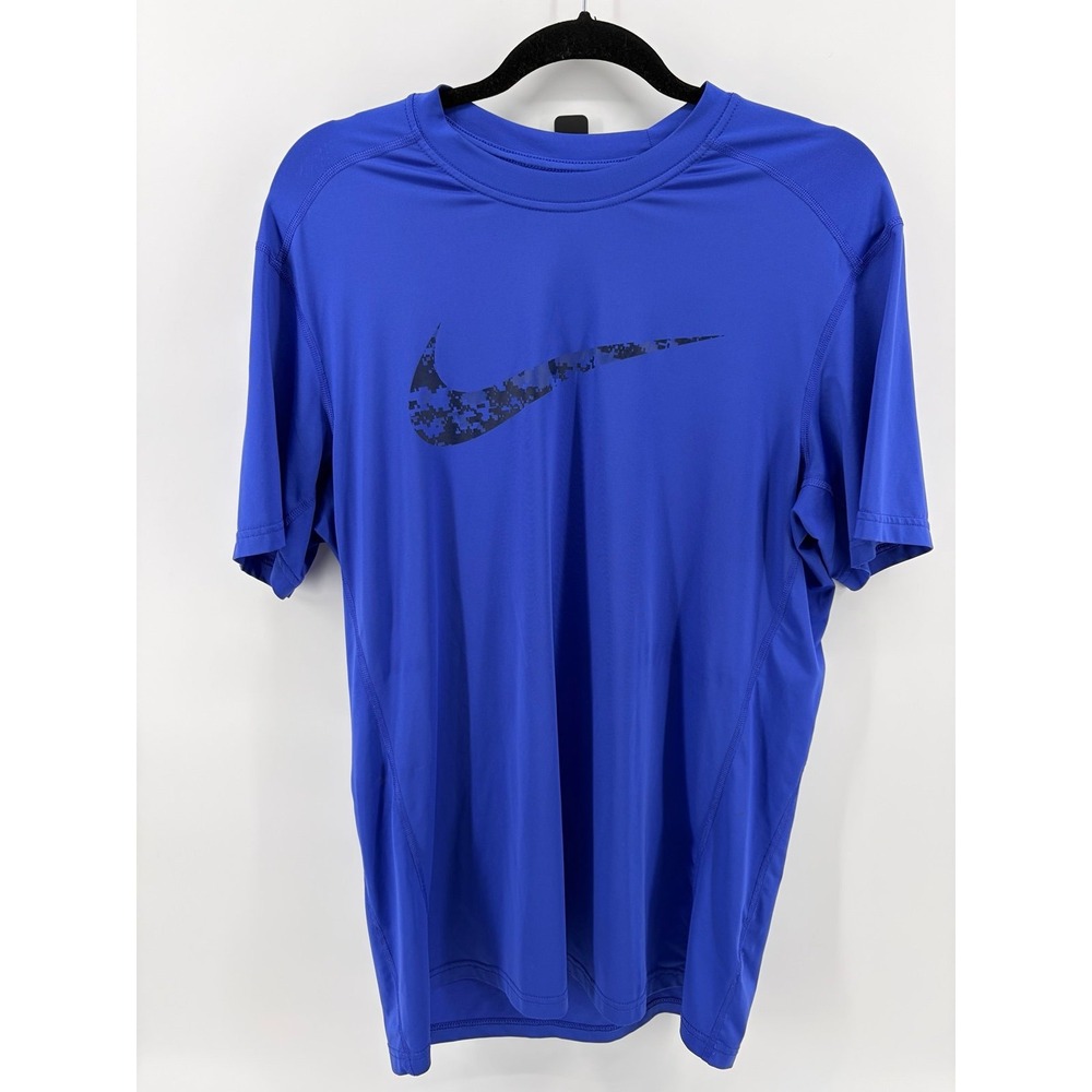 Mens Nike T Shirt Blue Fitted Swoosh Logo Stretch Spandex, Men's Size Large